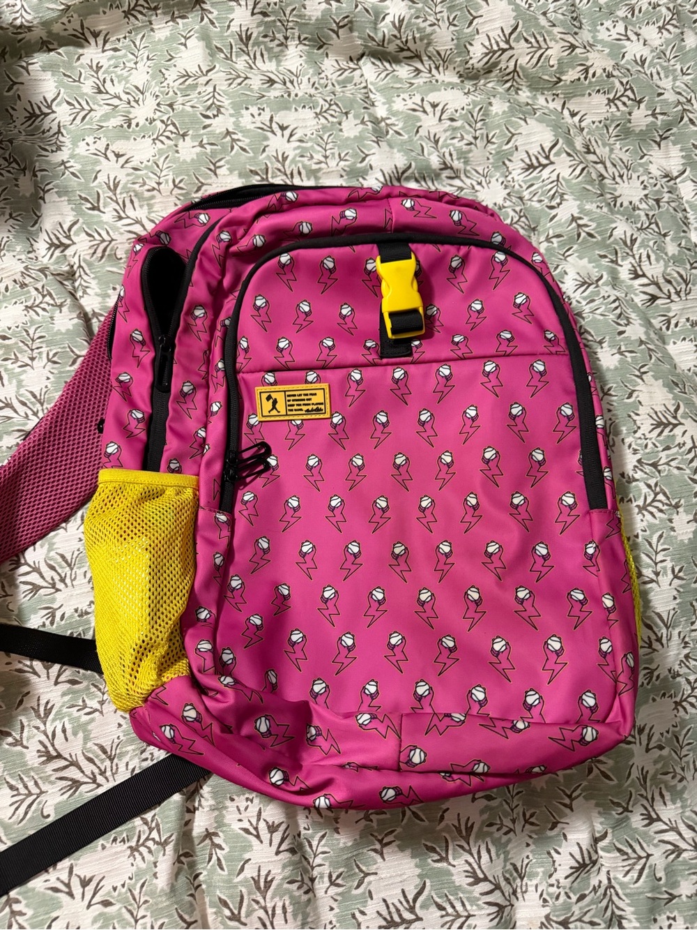 Kids Pink Lightning-Print Backpack with Yellow Accent